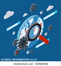 Global information search flat isometric vector concept illustration