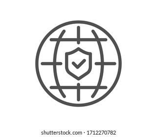 Icono de línea de seguro global. Signo de cobertura del riesgo de viaje. Símbolo de protección de los asegurados. Elemento de diseño de calidad. Trazo editable. Icono de seguro global de estilo lineal. Vector