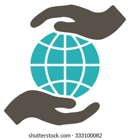 Global Insurance vector icon. Style is bicolor flat symbol, grey and cyan colors, rounded angles, white background.