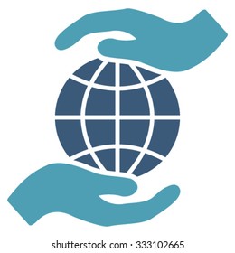 Global Insurance vector icon. Style is bicolor flat symbol, cyan and blue colors, rounded angles, white background.