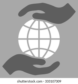 Global Insurance vector icon. Style is bicolor flat symbol, dark gray and white colors, rounded angles, silver background.