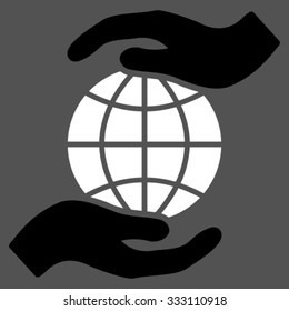Global Insurance vector icon. Style is bicolor flat symbol, black and white colors, rounded angles, gray background.