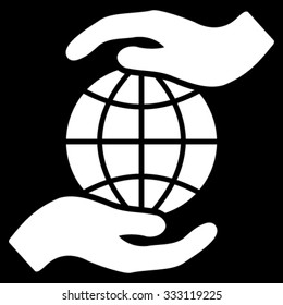 Global Insurance vector icon. Style is flat symbol, white color, rounded angles, black background.