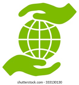 Global Insurance vector icon. Style is flat symbol, eco green color, rounded angles, white background.