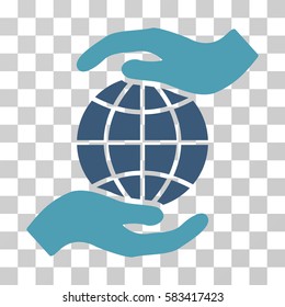Global Insurance vector pictogram. Illustration style is flat iconic bicolor cyan and blue symbol on a transparent background.