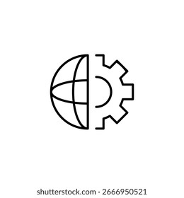 Símbolo de integração global e avanço tecnológico com estrutura de tópicos da engrenagem