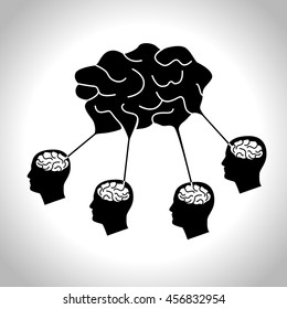 Global intelligence. Faces and brain silhouettes. Vector background for your design.