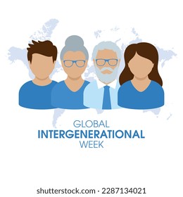 Global Intergenerational Week vector illustration. Old and young people together vector. Elderly people face avatar icon set. Important day