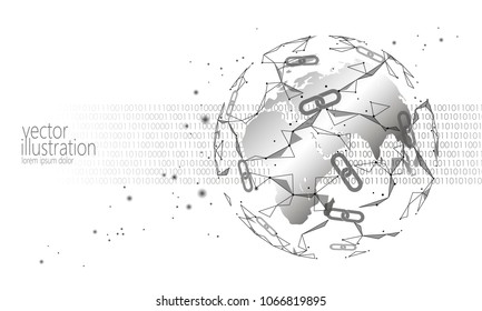 Global international blockchain cryptocurrency. Planet space low poly modern future technology finance banking design. Polygonal polygon triangle chain. Web security business vector illustration
