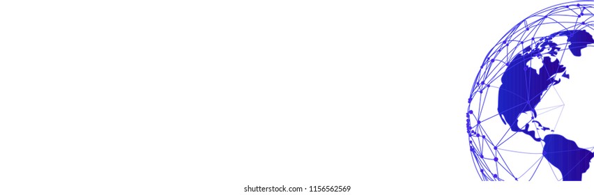 Global international blockchain cryptocurrency. Planet space low poly modern future technology finance banking design. Polygonal triangle web security payment business vector illustration