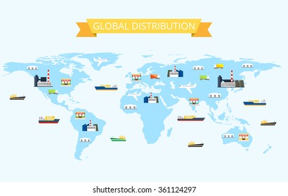 global international business logistics network around the world map-vector illustration. Elements of this image furnished by NASA.