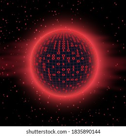 Global international connection information data exchange. Planet space modern future technology .Binary code vector illustration