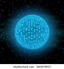 Globaler internationaler Austausch von Verbindungsdaten. Planet Space moderne Zukunftstechnologie .Binärer Code, Vektorgrafik