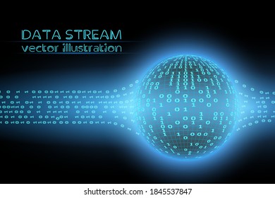 Global international connection information data exchange. Planet space modern future technology. Binary code vector illustration