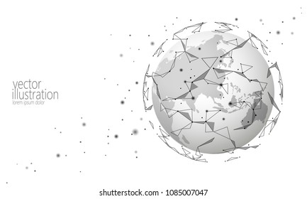 Global International Connection Information Exchange Blockchain Cryptocurrency. Planet Space Low Poly Future Technology Finance Banking Design. Web Security Payment Business Vector Illustration