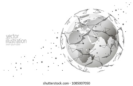 Global international connection information exchange blockchain cryptocurrency. Planet space low poly future technology finance banking design. Web security payment business vector illustration