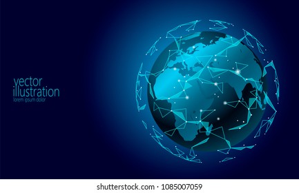 Global international connection information exchange blockchain cryptocurrency. Planet space low poly future technology finance banking design. Web security payment business vector illustration