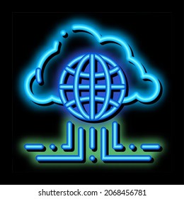 Global Internet Cloud Networking neon light sign vector. Glowing bright icon transparent symbol illustration