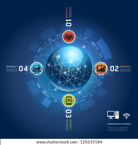 Global internet communication with orbits. Number Options template. Vector illustration