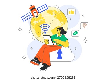 Ilustración vectorial Global De Conexión A Internet Con Almacenamiento De Datos En La Nube Con Conectividad Comunicaciones Del Centro De Datos Para Computación En La Nube