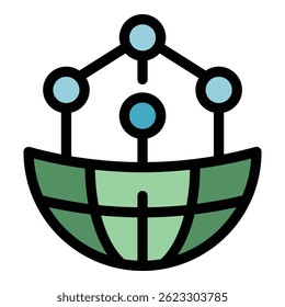 Globales Internetsymbol. Gliederung Globales Internet-Vektorsymbol für Webdesign einzeln auf weißem Hintergrund, Farbe flach