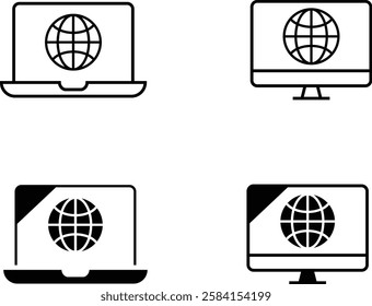 Global internet and network connections icons , computer monitor and laptop with website Globes Icons and Symbols
