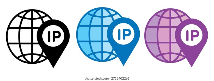 Conjunto de iconos de ubicación de Dirección de protocolo de Internet global con diferentes variaciones de color