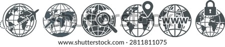 Global internet, search, location, and security icons for digital communication Collection.