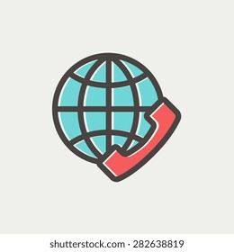 Global internet shopping icon thin line for web and mobile, modern minimalistic flat design. Vector icon with dark grey outline and offset colour on light grey background.