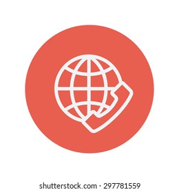 Globales Internet Shopping Thin Line Icon für Web und Mobile minimalistisches flaches Design. Vektorweißes Symbol im roten Kreis.
