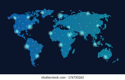 Global internet or social media technology network on earth map concept vector illustration