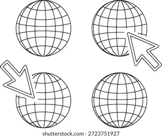 Iconos mundiales de la conexión de Web de Internet global con la Ilustración vectorial del concepto de navegación del puntero del cursor