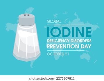 Ilustración vectorial del Día Mundial de la Prevención de Trastornos de la Deficiencia del Yodo. Agitador de sal con vector de icono de sal. Micronutriente para función tiroidea normal. 21 de octubre cada año. Día importante