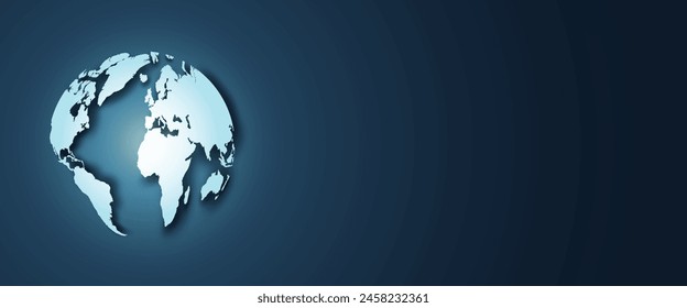 Global Isolated World map Blue blank.  Globe World map blank vector map of the world isolated on panoramic dark blue background. Flat Earth, Globe worldmap icon.