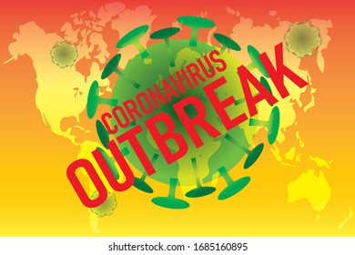 Global issue with Coronavirus Covid19 Virus vector logo with word CORONAVIRUS OUTBREAK