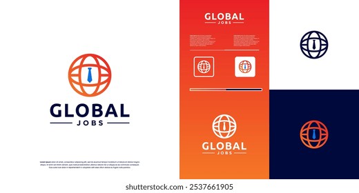 Logotipo de trabajo global, búsqueda de trabajo digital, estilo minimalista, Diseño gráfico de Vector.