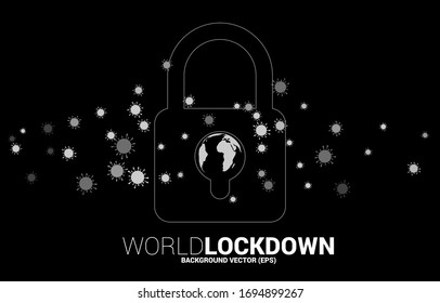 Global in keyhole with keypad and particle of virus. Background concept for world lock down for Covid19 pandemic