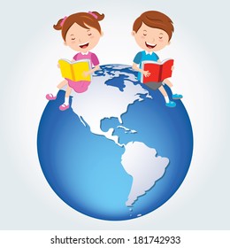 Global kids reading, America Continents.