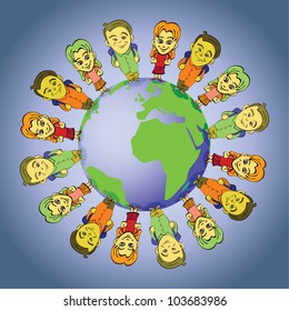 global kids symbolizing unity and peace - illustration