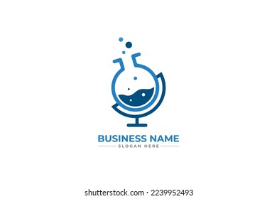 global laboratory logo design. lab logo design with beaker test tube. 