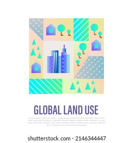 Global Land Use Gradient Flat Icon. Deforestation, Agriculture, Industrial Damage, Livestock, Overpopulated Cities. Vector Illustration.