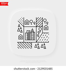 Global Land Use Thin Line Icon. Deforestation, Agriculture, Industrial Damage, Livestock, Overpopulated Cities. Vector Illustration.