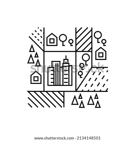 Global land use thin line icon. Deforestation, agriculture, industrial damage, livestock, overpopulated cities. Vector illustration.