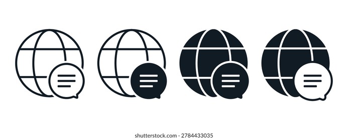 Global Language Chat Icon with World Globe and Message Symbol. Translation Conversation. Vector Illustration