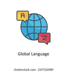 Ilustración de diseño de icono de vector de contorno de lenguaje global en fondo blanco. Archivo EPS 10