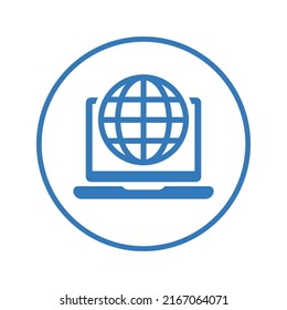Icono global, portátil, big data. Diseño de color azul.