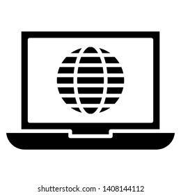 global laptop Internet icon vector in black color