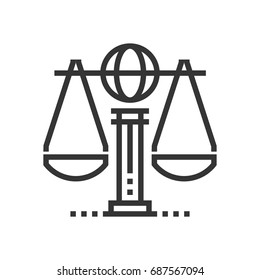 Global Law Icon, Part Of The Square Icons, Law And Justice Icon Set. The Illustration Is A Vector, Editable Stroke, Thirty-two By Thirty-two Matrix Grid, Pixel Perfect File.