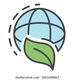 Global leaf icon. Outline global leaf vector icon color flat isolated on white