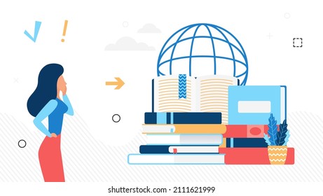 Global learning education system sourcing materials. Stack of intelligence development program books